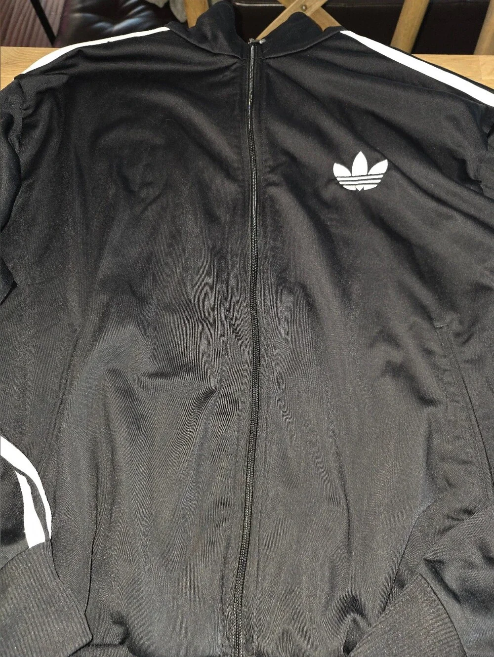 Adidas Men's Black Track Jacket with White Stripes XL EUC